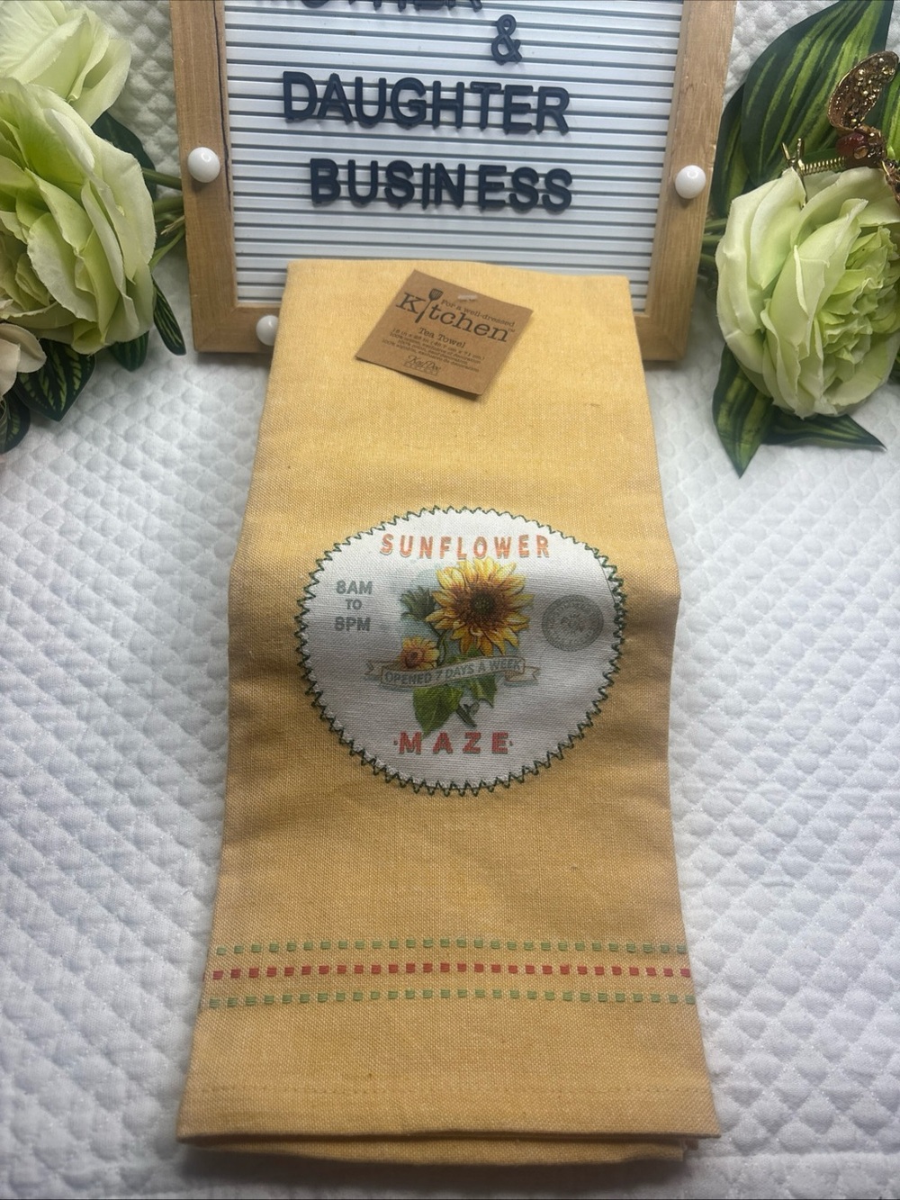 Sunflower Maze Yellow Cotton Kitchen Towel